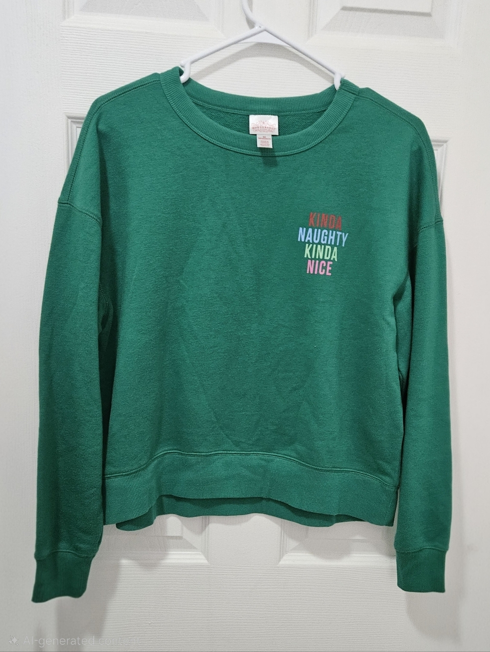 Green Crewneck Sweatshirt with 'Kinda Naughty Kinda Nice' Text